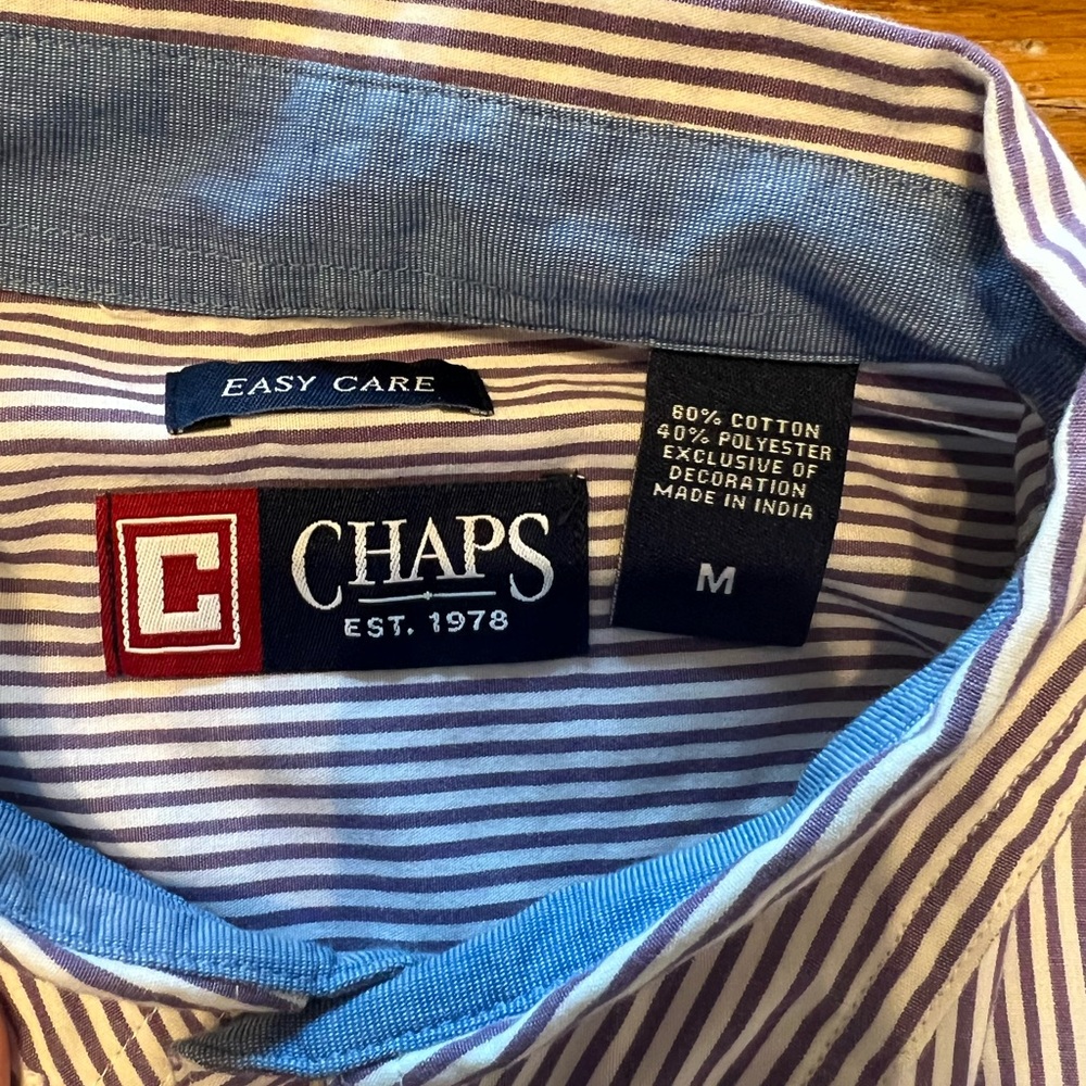 Chaps Purple and White Mens M Striped Casual Shirt - Picture 2 of 6